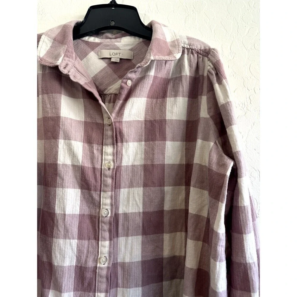 Ann Taylor Loft Women's Plaid Button Up Top Size L western‎ hippie cowboy